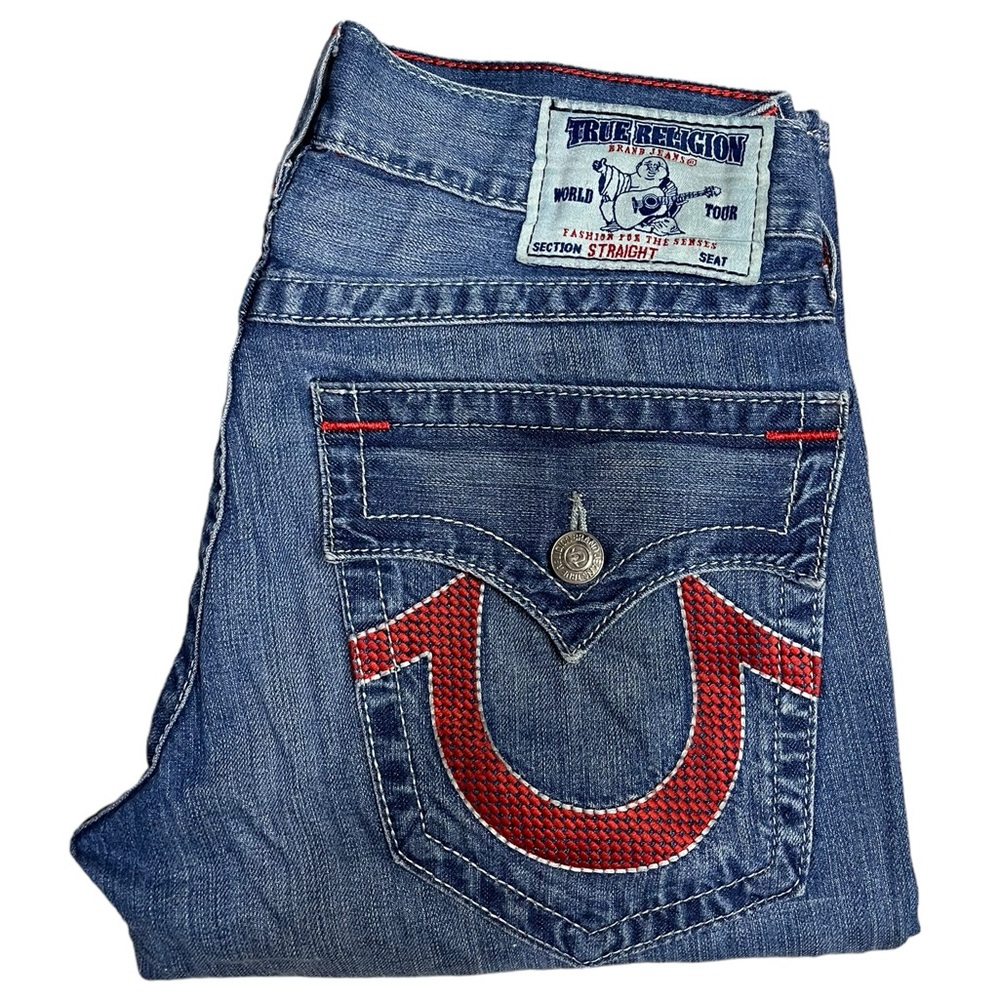 True Religion Blue and Red Straight Men's Jeans